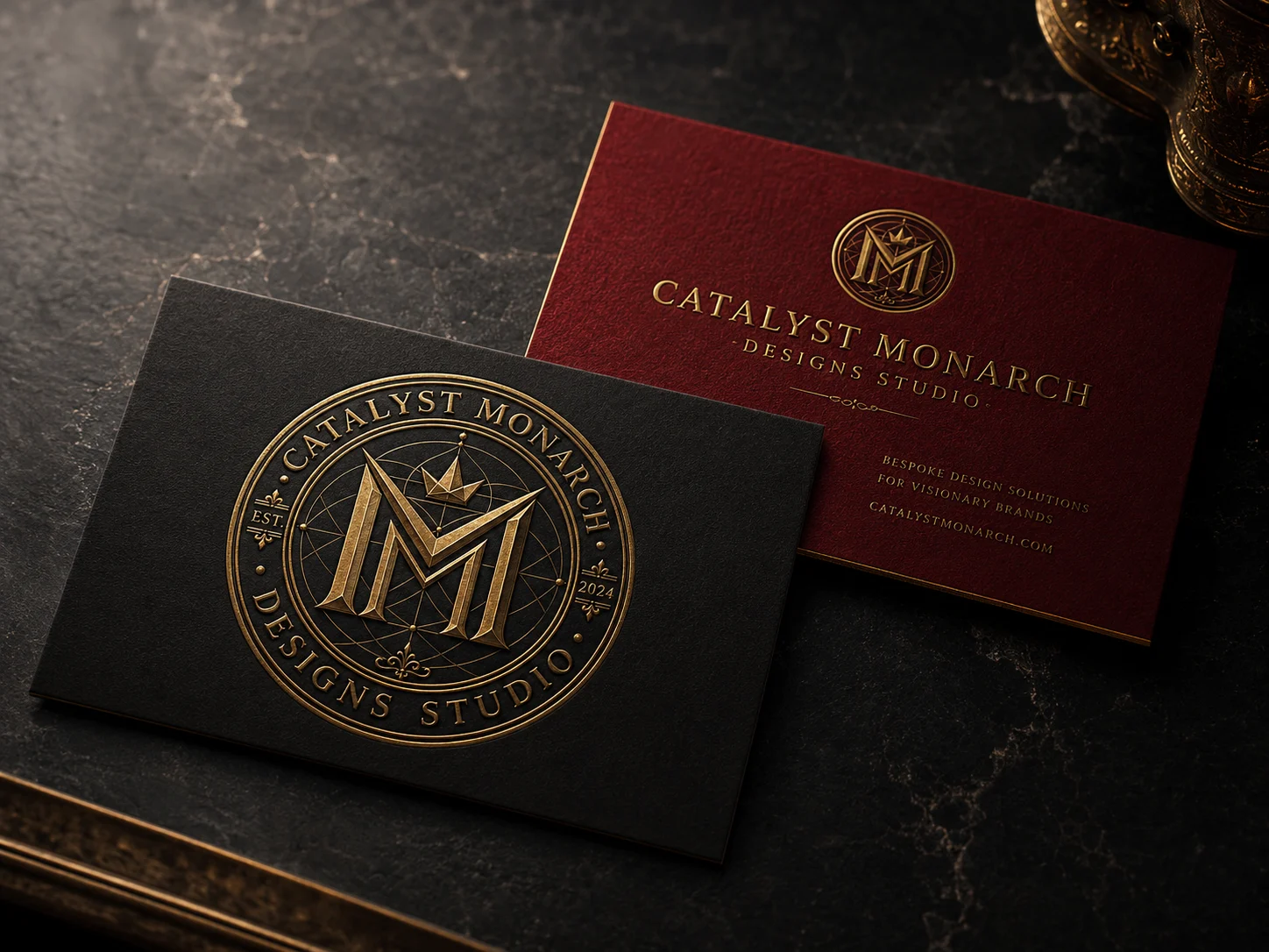 Monarch black and burgundy business card material study